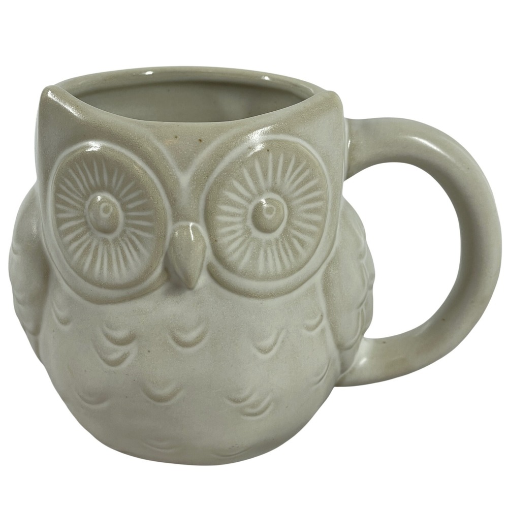 Threshold Owl Stoneware Coffee Mug Gray Sculpted 3D Bird 4 Inch Dishwasher Safe